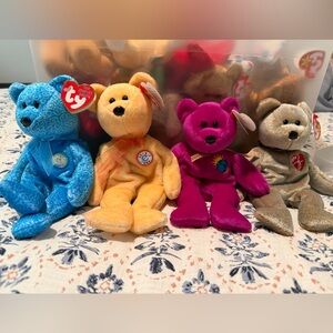 Ty Beanie Babies Blue, Yellow, Pink, and Gray Plush Set